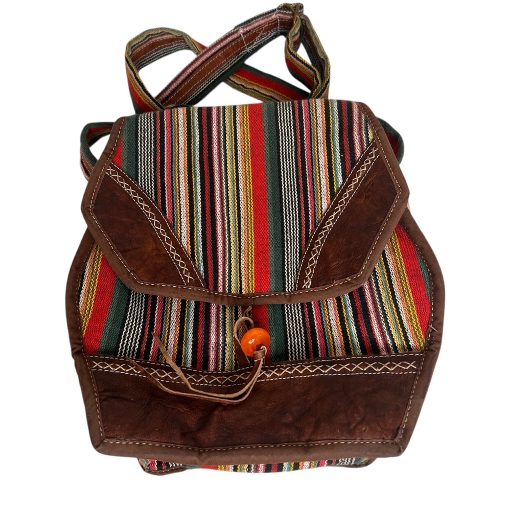 Bohemian Striped Gheri Textile Woven Crossbody Bag Bead Toggle Festival Hippie - Picture 2 of 14